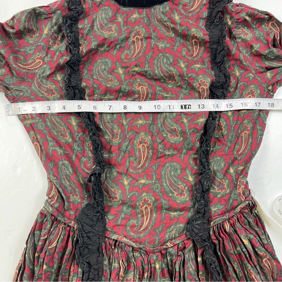 Vintage Victorian Prairie Dress Handmade Paisley Red Green Black Goth - Picture 5 of 12